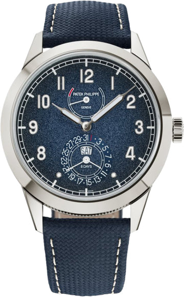 Patek Philippe Calatrava 41mm White Gold Blue Dial Calfskin Strap - 5328G-001