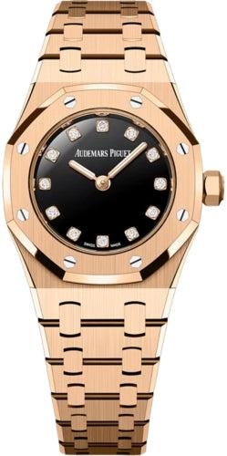Audemars Piguet Royal Oak Mini Quartz Pink Rose Gold Black Onyx Diamond Dial - 67630OR.OO.1312OR.01-B