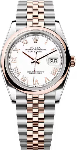 Rolex Datejust 36 Oystersteel Everose Gold White Dial Domed Bazel Jubilee Bracelet - 126201
