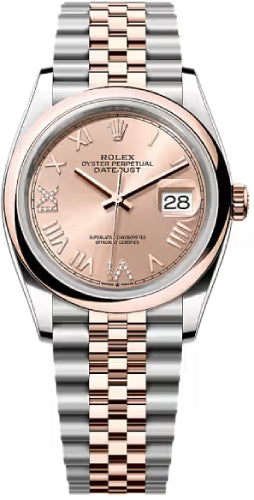 Rolex Datejust 36 Oystersteel Everose Gold Rosé-Colour Diamond Set Dial Domed Bazel Jubilee Bracelet - 126201