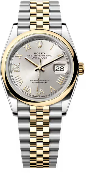 Rolex Datejust 36 Oystersteel And Yellow Gold Silver Diamond-Set Dial Jubilee Bracelet - 126203
