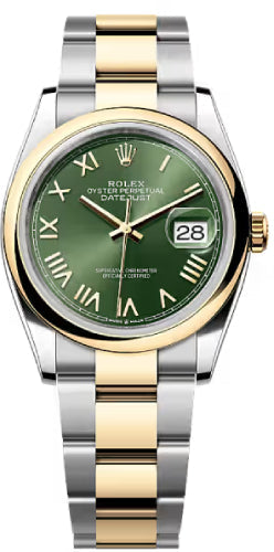 Rolex Datejust 36 Oystersteel And Yellow Gold Olive Green Roman Dial Oyster Bracelet - 126203