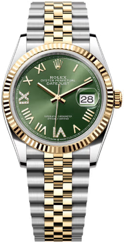 Rolex Datejust 36 Oystersteel And Yellow Gold Olive Green Diamond-Set Dial Jubilee Bracelet - 126233