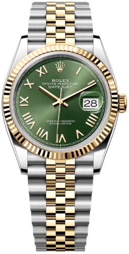 Rolex Datejust 36 Oystersteel And Yellow Gold Olive Green Roman Dial Jubilee Bracelet - 126233