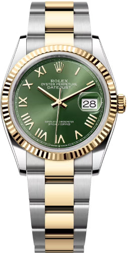 Rolex Datejust 36 Oystersteel And Yellow Gold Olive Green Roman Dial Oyster Bracelet - 126233
