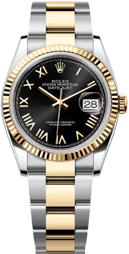 Rolex Datejust 36 Oystersteel And Yellow Gold Bright Black Dial Oyster Bracelet - 126233
