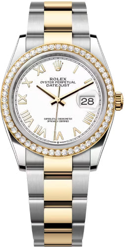 Rolex Datejust 36 Oystersteel Yellow Gold And Diamond White Roman Dial Oyster Bracelet - 126283Rbr