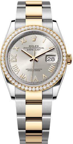 Rolex Datejust 36 Oystersteel Yellow Gold And Diamond Silver Diamond-Set Dial Oyster Bracelet - 126283Rbr