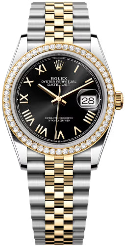 Rolex Datejust 36 Oystersteel Yellow Gold And Diamond Black Roman Dial Jubilee Bracelet - 126283Rbr