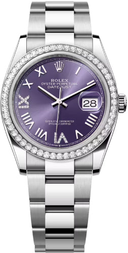 Rolex Datejust 36 Oystersteel White Gold Aubergine Diamond Set Dial Oyster Bracelet - 126284Rbr
