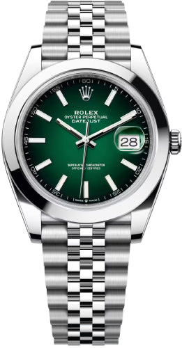 Rolex Datejust 41 Oystersteel Green Ombré Dial Smooth Bezel Jubilee Bracelet - 126300