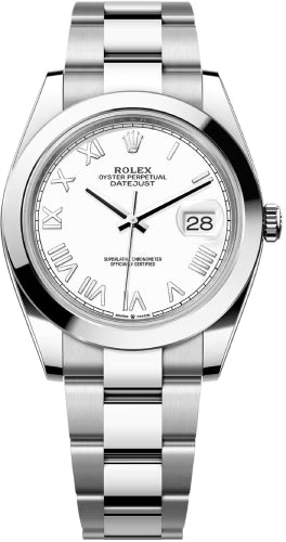 Rolex Datejust 41 Oystersteel White Roman Dial Smooth Bezel Oyster Bracelet - 126300
