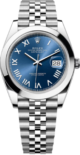 Rolex Datejust 41 Oystersteel Bright Blue Roman Dial Smooth Bezel Jubilee Bracelet - 126300