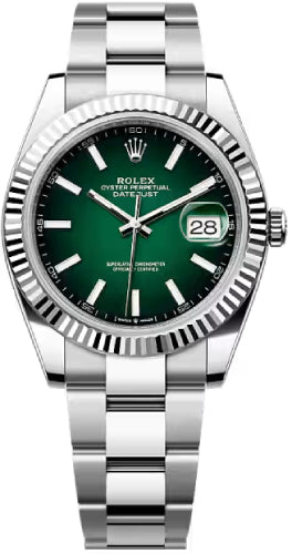 Rolex Datejust 41 Mm Oystersteel And White Gold Green Ombré Dial - 126334