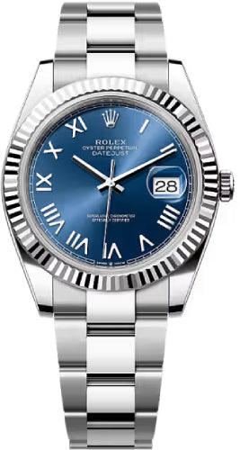 Rolex Datejust 41 Mm Oystersteel And White Gold Bright Blue Roman Dial - 126334
