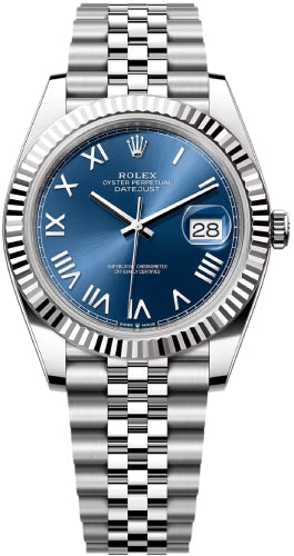 Rolex Datejust 41 Mm Oystersteel And White Gold Bright Blue Roman Dial Jubilee Bracelet - 126334