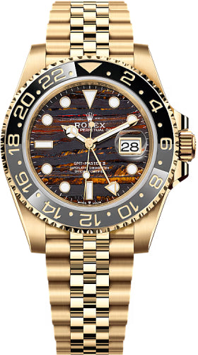 Rolex GMT-Master II 40mm Yellow Gold Tiger Iron Dial Cerachrom Bezel Oyster Bracelet - 126718GRNR