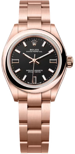 Rolex Oyster Perpetual 28 18Ct Everose Gold Black Dial Oyster Bracelet - 276205